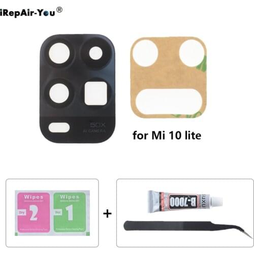 New Back Rear Camera Glass Lens Cover with Tape Replacement Kits For Xiaomi Mi 10 Note 10 lite Repair + B7000 Glue + Tweezers