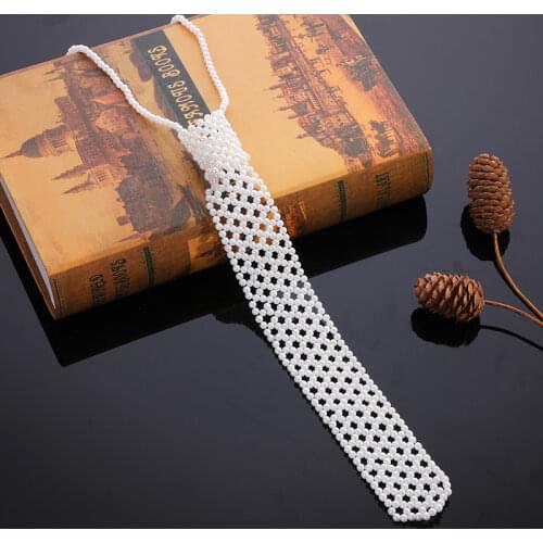 Woven beads flat head hollow design choker retro imitation pearl necktie jewelry scarf necklace accessories