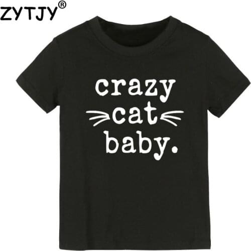 Crazy Cat Baby Print Kids tshirt Boy Girl t shirt For Children Toddler Clothes Funny Tumblr Top Tees Drop Ship CZ-77
