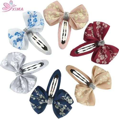 2pcs/lot Retail 2.5"Chinese Style Hair Bow With Clips Kids Children Hairpins Glitter Bow-knot Bows for Girls Hair Accessory