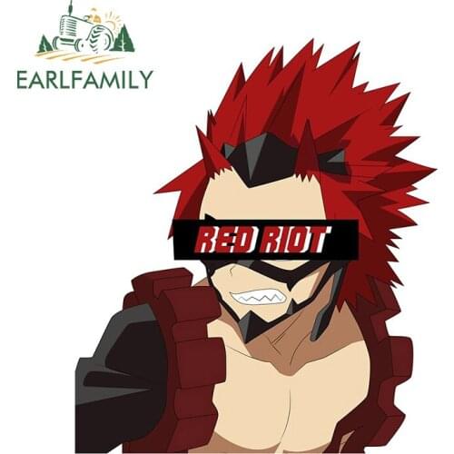 EARLFAMILY 13cm x 11.4cm Funny Red Riot Kirishima Eijiro Car Stickers Window Bumper Decal JDM Japan Anime Waterproof Graphics