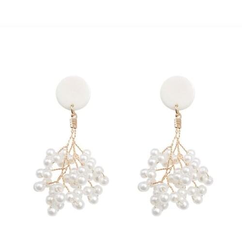FYJS Unique Light Yellow Gold Color Tree of Life Imitation Pearl Stud Earrings for Elegant Women Jewelry