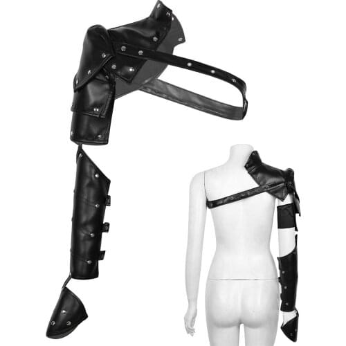 Gothic Steampunk PU Single Shoulder Armors Arm Strap Set Adjustable Metal Rivet Shoulder Arm Warmers Cosplay Costume Accessories