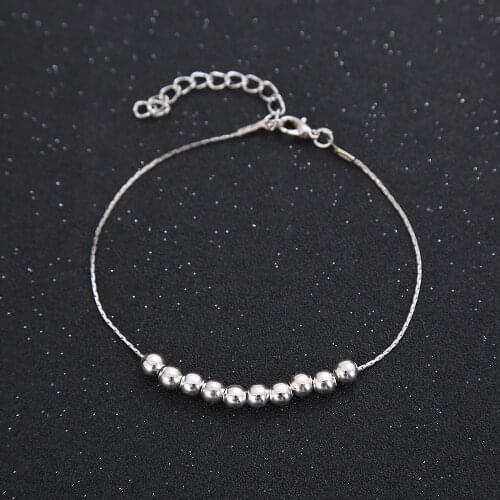 Htzzy Vintage Silver Color Anklet Female Small Bead Bohemian Charm Jewelry Leg Chain on Foot Ankle Bracelet for Women