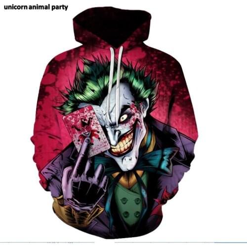 Size s - Size 5 xL 3d digital print Kigurumi Cosplay Halloween street hip-hop evil clown hoodie long sleeve casual pullover