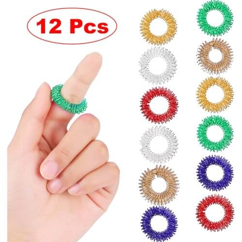 12pcs Finger Ring Toy Stress Relief Sensory Spring Fingers Rings Autism Anti Toy Stress Kids Finger Acupressure Message Ring