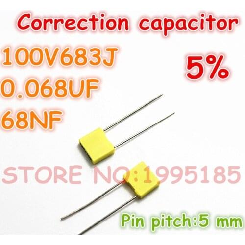 10pcs/lot correction Capacitor 100V683J 0.068UF 68NF 683J 100V 5% Metallized polyester film capacitor Pin pitch 5 mm