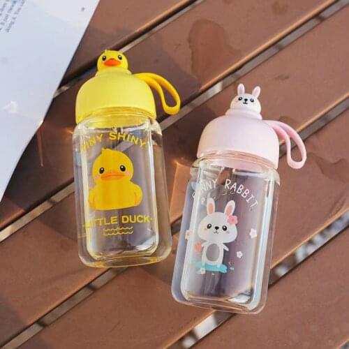 Creative water bottle cute cartoon animal cup cover transparent mini cup male and female student couple portable gift water cup