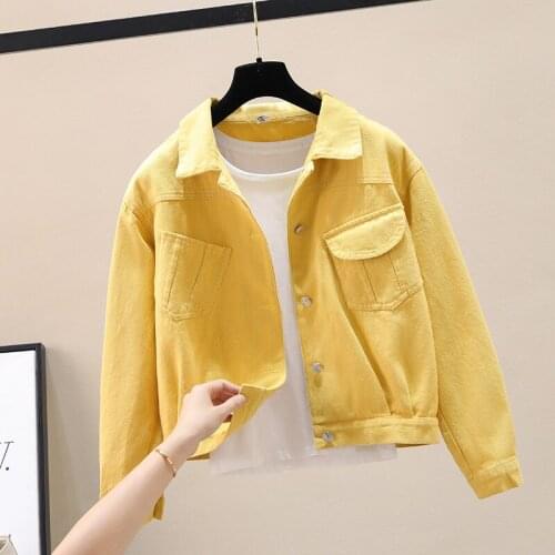 Spring Autumn Jeans Jacket Women Short Korean Denim Coat Purple Yellow Outerwear Female Plus Size Basic Coats Fashion Clothes