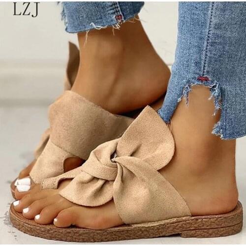 Summer Women Slippers Retro Bowkot Sewing Sandals Casual Shoes Ladies Shoe Female Flats Platform Beach Slides Plus Size Footwear