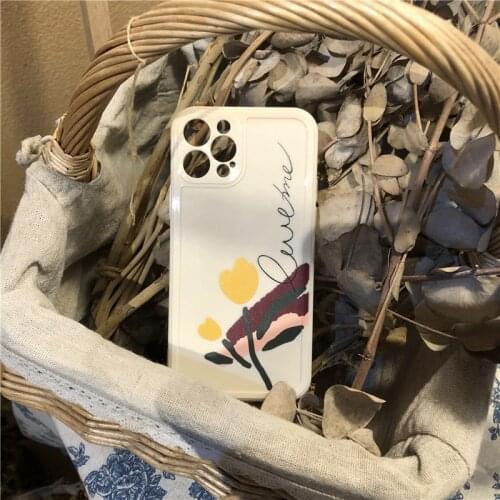Retro sweet kawaii tulip line art painting Japanese Phone Case For iPhone 12 11 Pro Max Xr Xs Max 7 8 Plus 7Plus case Cute Cover