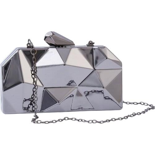 Fashion Handbags Women Metal Clutches Hexagon Mini Party Black Evening Purse Silver Bags Gold Box Chain Shoulder Bag Top Quality