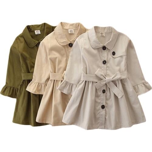 Fashion New Fall Spring Kids Girls Trench Coat Solid Girls British Style Single-breasted Long-sleeved Jacket Cardigan Clothes