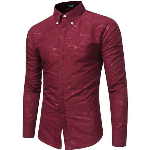 Mens Shirt Long Sleeve Turn Down Collar Cardigan Shirt with Camouflage Print Casual Single-Breasted Slim Type Tops