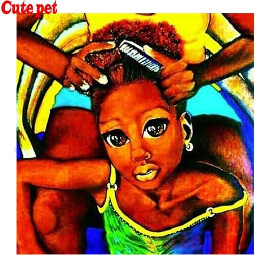 Diamond Painting Kit African little girl Comb Diamond Art Full Drill Mosaic Animal Embroidery Handmade Gift girl‘s room Decor