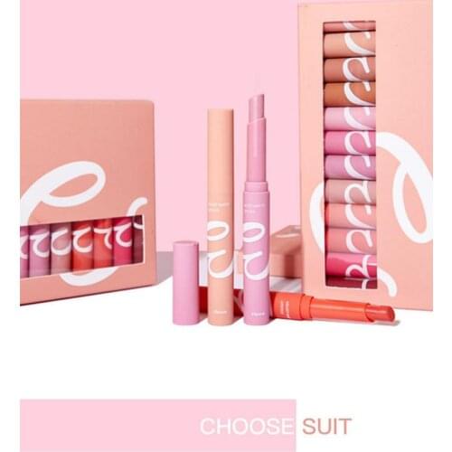 12pcs Matte Liquid Lipstick Set Non-Stick Cup Lip Gloss Makeup Set Lip Glaze Velvet Nude Gift For Girlfriend Daily Cosmetics New