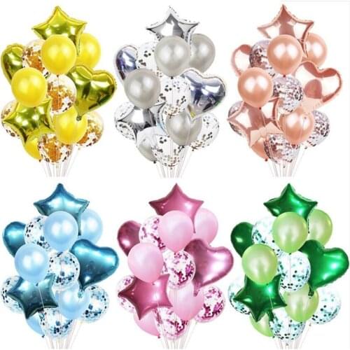 New 50set/lot 14Pcs Multi Confetti Balloon Happy Birthday Party Balloons Rose Gold Helium Ballons Boy Girl Baby Shower