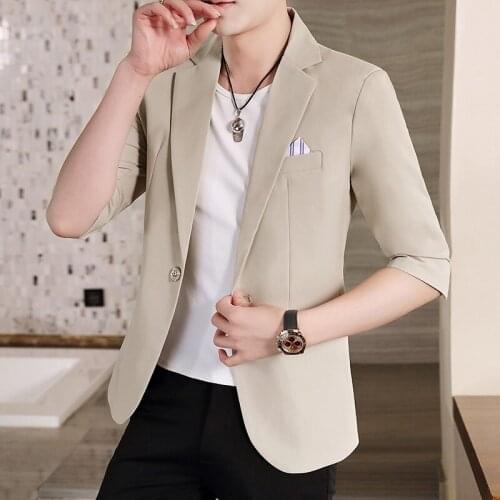 Spring 2021 new mens midsleeved small suit thin handsome Instagram night seven quarter sleeve summer coat trend