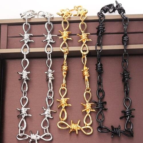 Wholesale 10pcs Punk Thorns Necklace Padlock Barbed Wire Bramble Rock Chain Hip Hop Collar Lady Man Fashion Jewelry Street Wear