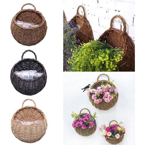 Hand Made Wicker Rattan Flower Basket Green vine Pot Planter Hanging Vase Container hangers Wall Hangers Plant Basket For Garden