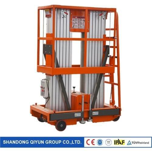 Qiyun 10 M 12 M 14 M Two Masts Aluminum Alloy Lift Platform Man Lift for Aerial Working in Stock
