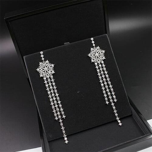Luxury Beautiful Long Tassel Snowflake Dangle Earrings for Women 2020 Korean Fashion Christmas Jewelry Silver Color Drop Earings