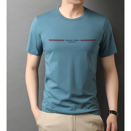 Round Neck Short Sleeve Shirt2021 Casual Fashion Mens Clothes New 95% Cotton 5% Spandex Brand Print Plain Tops Summer T Men