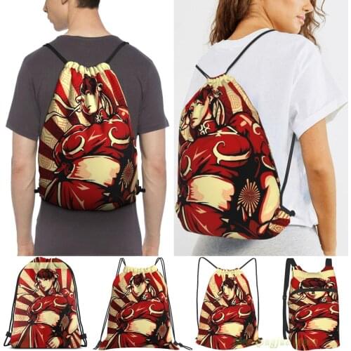 Chun Li Red Men Purpose Drawstring Backpack Bags Women Outdoor Travel Backpacks Gym Training Swimming Fitness Bag