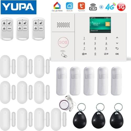 WIFI Wireless 4G Burglar Home Security Alarm System With Motion Sensor Door Detector Tuya Smart Life App Supports Alexa & Google