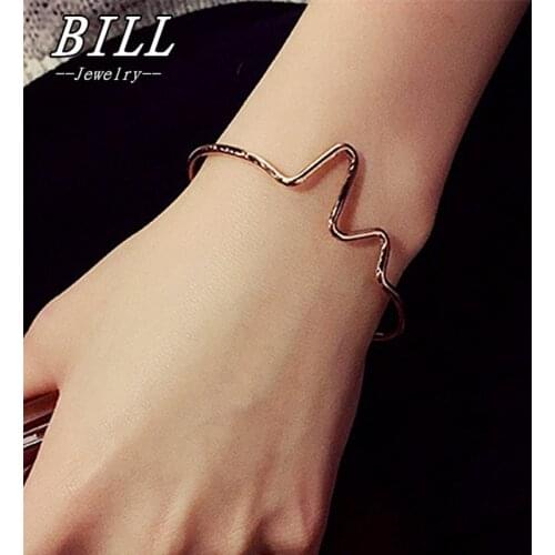 SL232 Heart Beat Cuff Bangles Bracelets For Women Fashion Jewelry Open End Bijoux ECG Wave pulseras mujer 2018 NEW Arrival
