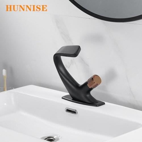 Newly Hot and Cold Bathroom Basin Faucet Fashion Black Brass Wash Sink Mixer Brass Basin Faucet Waterfall Bath Faucet Mixer