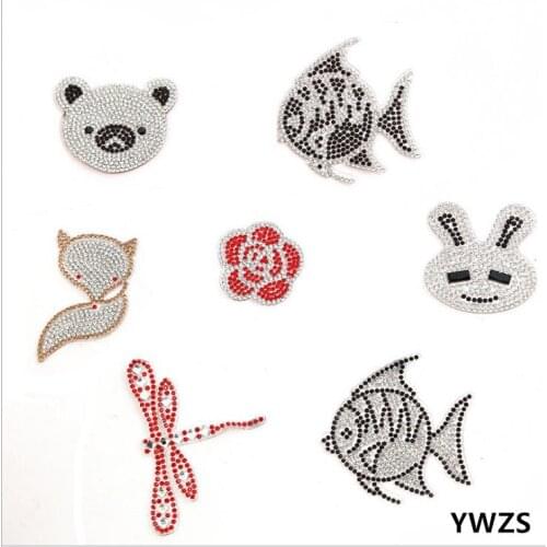 New arrival 20 pcs Animal Cartoon Rhinestones iron on patches DIY Hotfix Motif Applique garment bag patch bag decor accessory