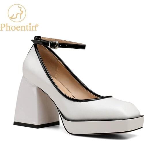 Phoentin 2021 Spring Fashion Genuine Leather Shoes Womens Platform Mary Jane Pumps Chunky high Heels Runway Shoes FT1412