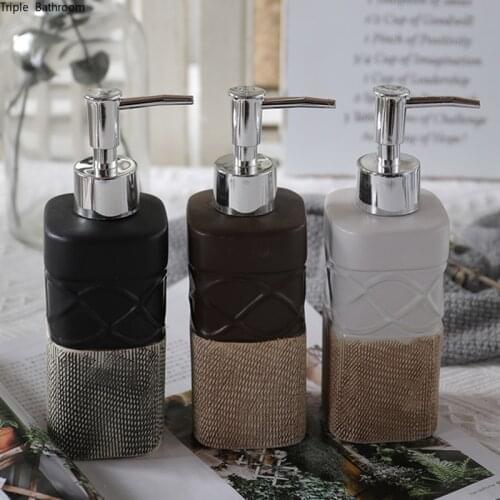 1 pc 300ml Soap Dispenser Nordic Style Ceramics Brown Lotion Shampoo Bottle Wristband Hand Dispenser Bathroom Accessories