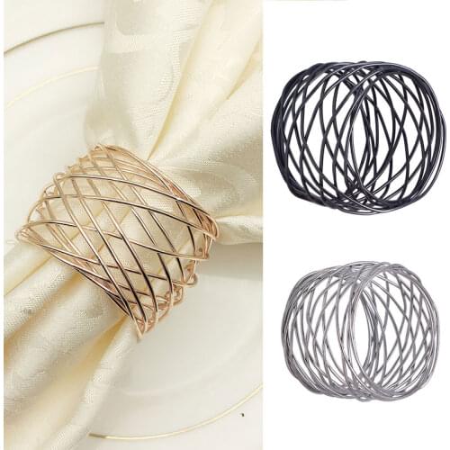 1PC Wide Round Silver Black Napkin Rings Metal Cross Hollow Sliver Napkin Holder for Wedding Party Table Decoration Supplies