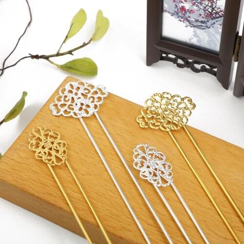 1Pc Gold/Silver Color Iron Retro Hair Stick DIY Hand Made Double Straight Welded Flower Jewelry Garment Headwear