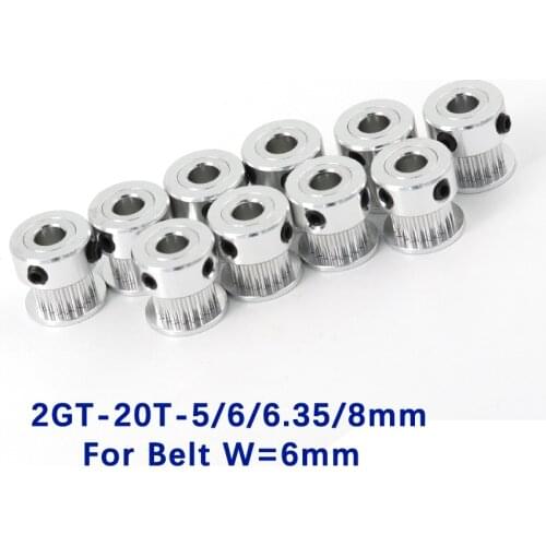 10pcs 20 teeth GT 2GT 2M Timing Pulley Bore 5mm 6mm 6.35mm 8mm for Width 6mm 2MGT GT2 synchronous belt pulley 20teeth 20T 10pcs