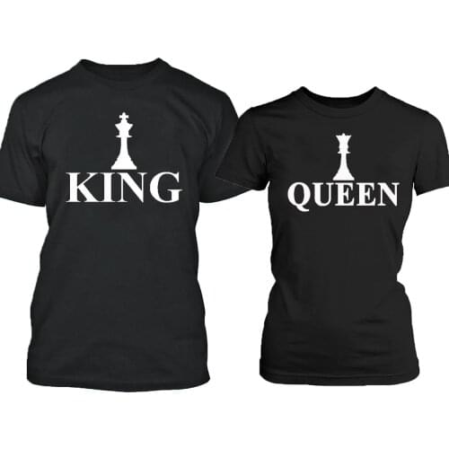 2019 Hot Sale 100% cotton HAND Made King Queen CHESS Couple TSHIRT WHITE Cartoon- Funny Couple Tee Shirt Tee shirt