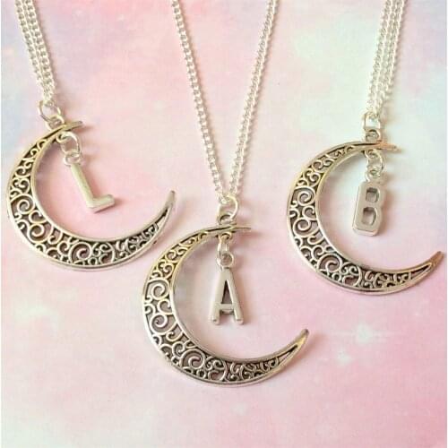 2020 Crescent-Moon Necklace with 26 English-letter Tree-Life Pendant Silver Colour Chain Necklace for Women Jewelry