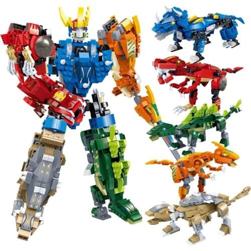 5 in 1 Dinosaur Transformation Series Figure Bricks Jurassic world set compatible with legoe Building Blocks Toys for Children