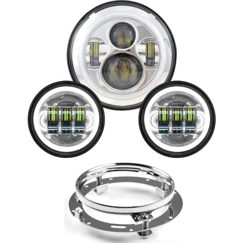 7inch LED Headlight White DRL+4.5inch Halo Fog Lights and Adapter Ring for Touring Electra Glide Road King Street Glide