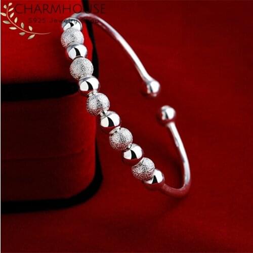 Charmhouse 925 Silver Bangles For Women Buddha Bead Cuff Bangle & Bracelets Wristband Pulseira Femme New Fashion Jewelry Bijoux