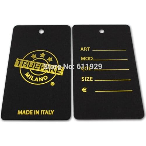Black matte cardboard tags/custom clothing printed paper tags/labels/garment golden silver embossed tags/brand 1000 pcs a lot