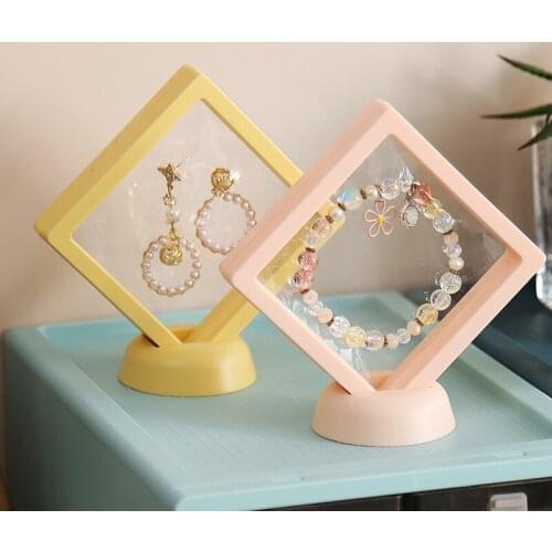 Black White Plastic Suspended Floating Display Case Earring Coin Gems Ring Jewelry Storage Pet Membrane Stand Holder Box 7*7*2cm