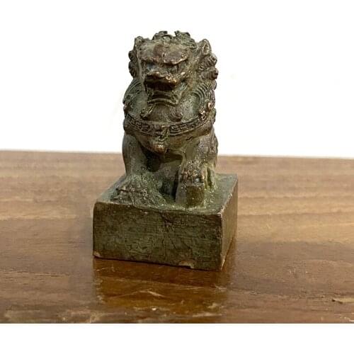 Pure Copper Lion Seal Ornament Lucky Feng Shui Decorations Crafts Bronze Animal Miniature Figurine Home Office Decor Accessories