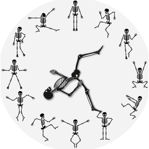 Running Skeleton Decorative Wall Clock Dancing Jumping Skull Bones Chic Wall Watch Halloween Non-ticking Art Decor Novelty Clock