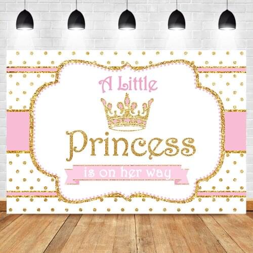 Baby Shower Backdrop Little Princess Baby Shower Party Photography Background Gold Glitter Bokeh Shiny Cake Banner Decoration