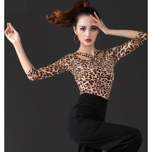 Sexy Leopard Print Latin Shirt New Female Adult National Standard Dance Fashion Tops Ballroom Dance Costume Performance Clothing