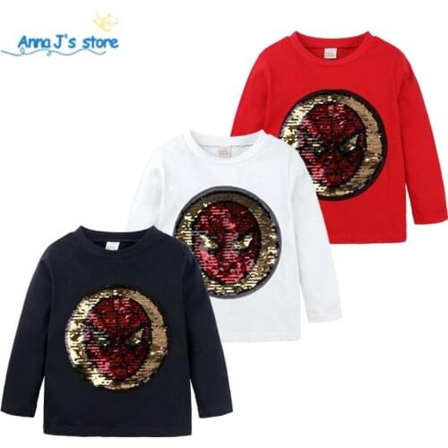 Boys T-Shirts Cotton Kids T-Shirt With Sequin Reversible Sequin Girls T Shirt Kids cartoon White Flash T Shirt Kids Tee ZX415