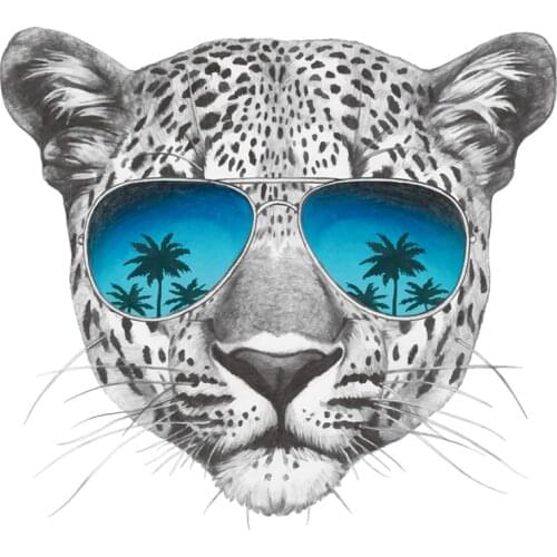 Well Leapard With Sunglasses Combination Iron On Patches For T-shirts Applique Diy Heat Transfer Vinyl Sticke